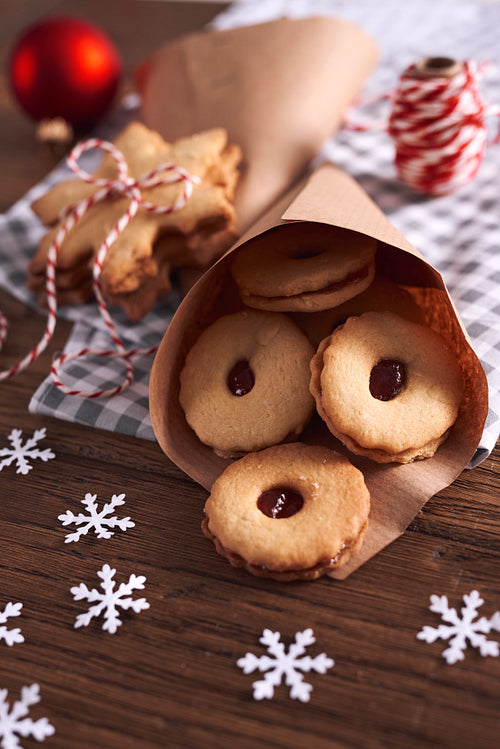 Tasty cookies with marmalade for Christmas
