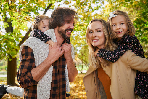 Cheerful family in actively spending time
