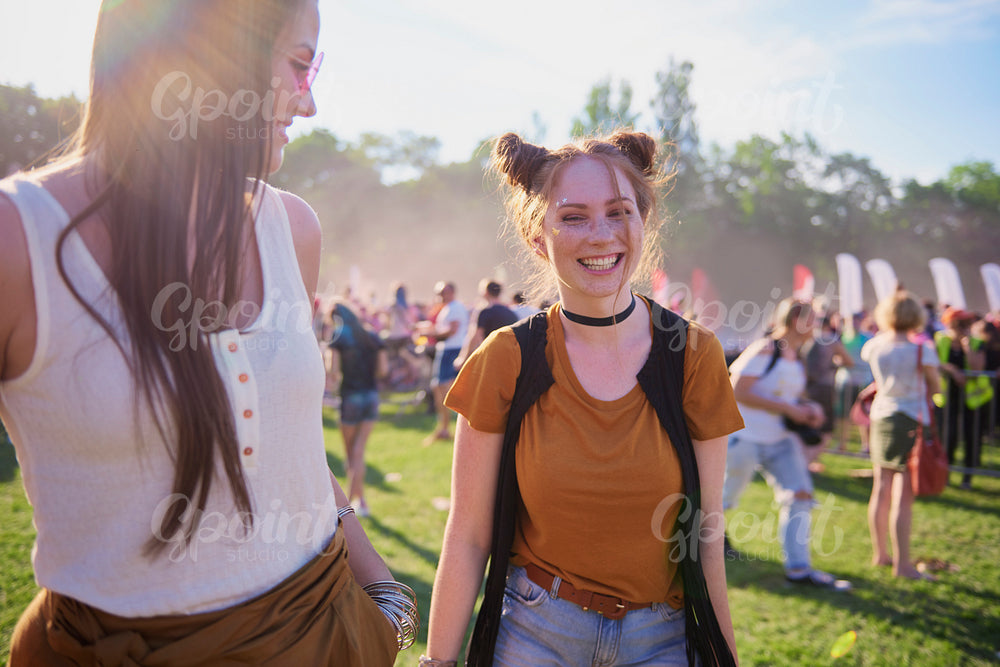 Woman laughing and enjoying music festival
