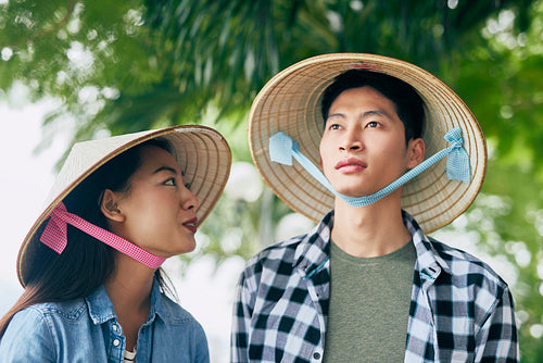Young Vietnamese couple spending time together outdoors