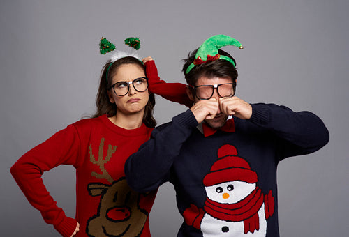 Displeased couple in Christmas time