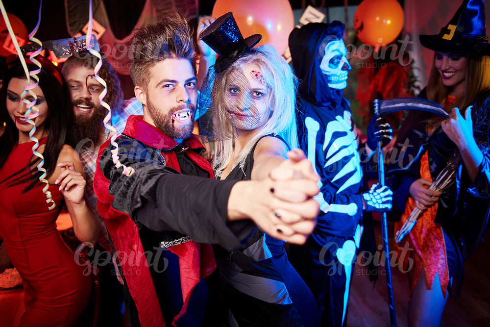 People dancing at halloween party