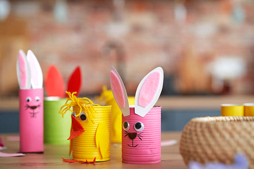 Close up of handmade Easter decorations
