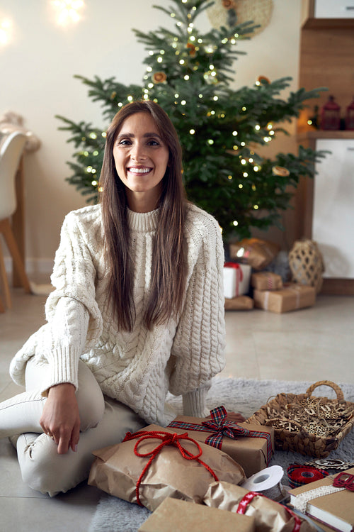 Portrait of smiling caucasian woman during Christmas