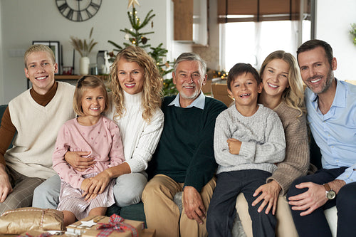 Portrait of multi generation caucasian family on Christmas time