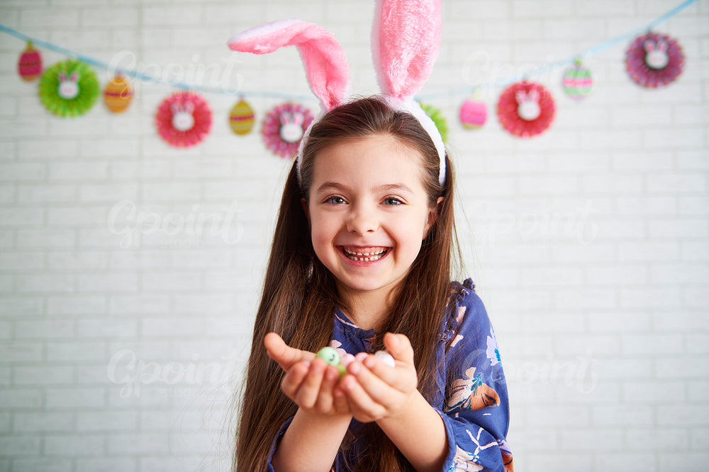 Shot of smiling girl in rabbit Costume