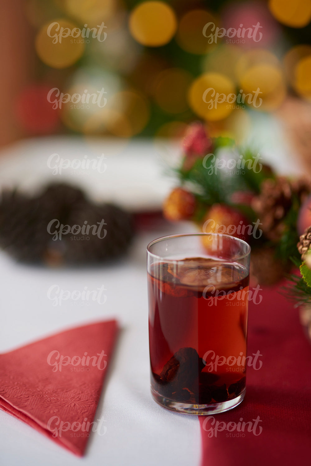 Glass of compote on Christmas table