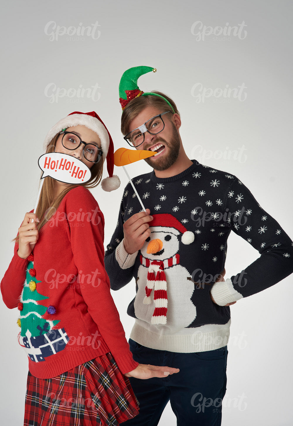 Cheerful couple with funny masks