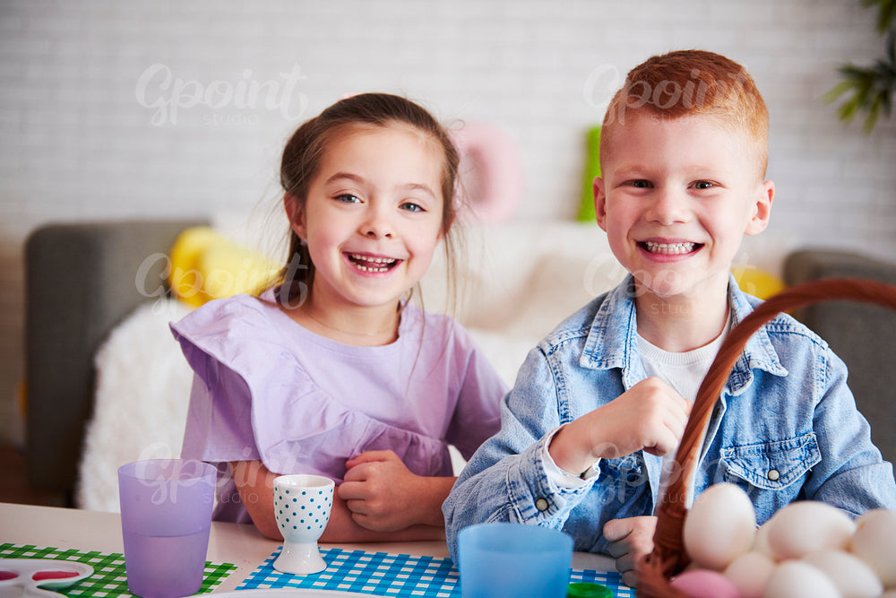 Portrait of smiling kids in easter time