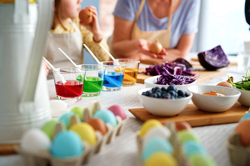 Close up of dyeing Easter eggs with natural dyes