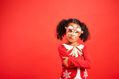 Portrait of charming African girl in Christmas costume