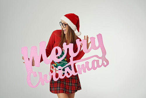 Christmas wishes from smiling woman