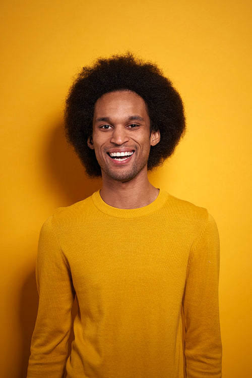 Portrait of cheerful African man with Afro hair