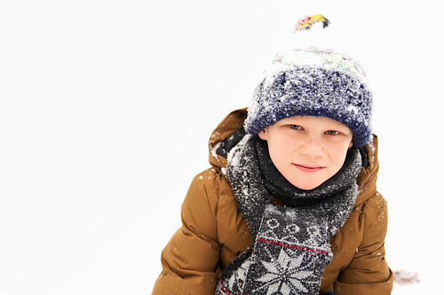 Portrait of little boy in winter