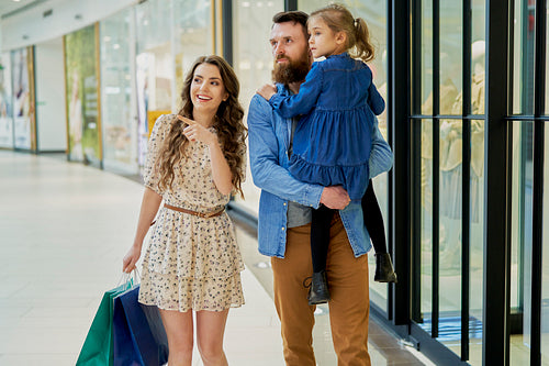 Family walking through the mall