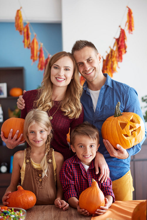 Portrait of cheerful family during halloween