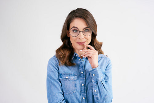 Portrait of young woman with glasses