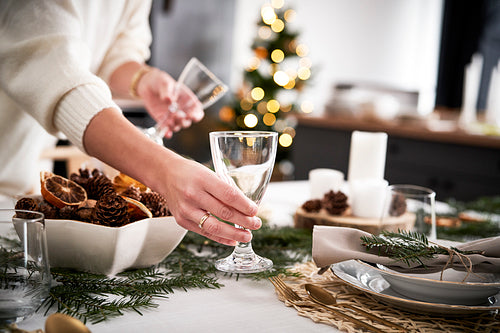 Close up of dinning table with Christmas decoration