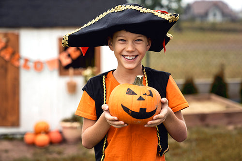 Portrait of smiling boy in Halloween's costume