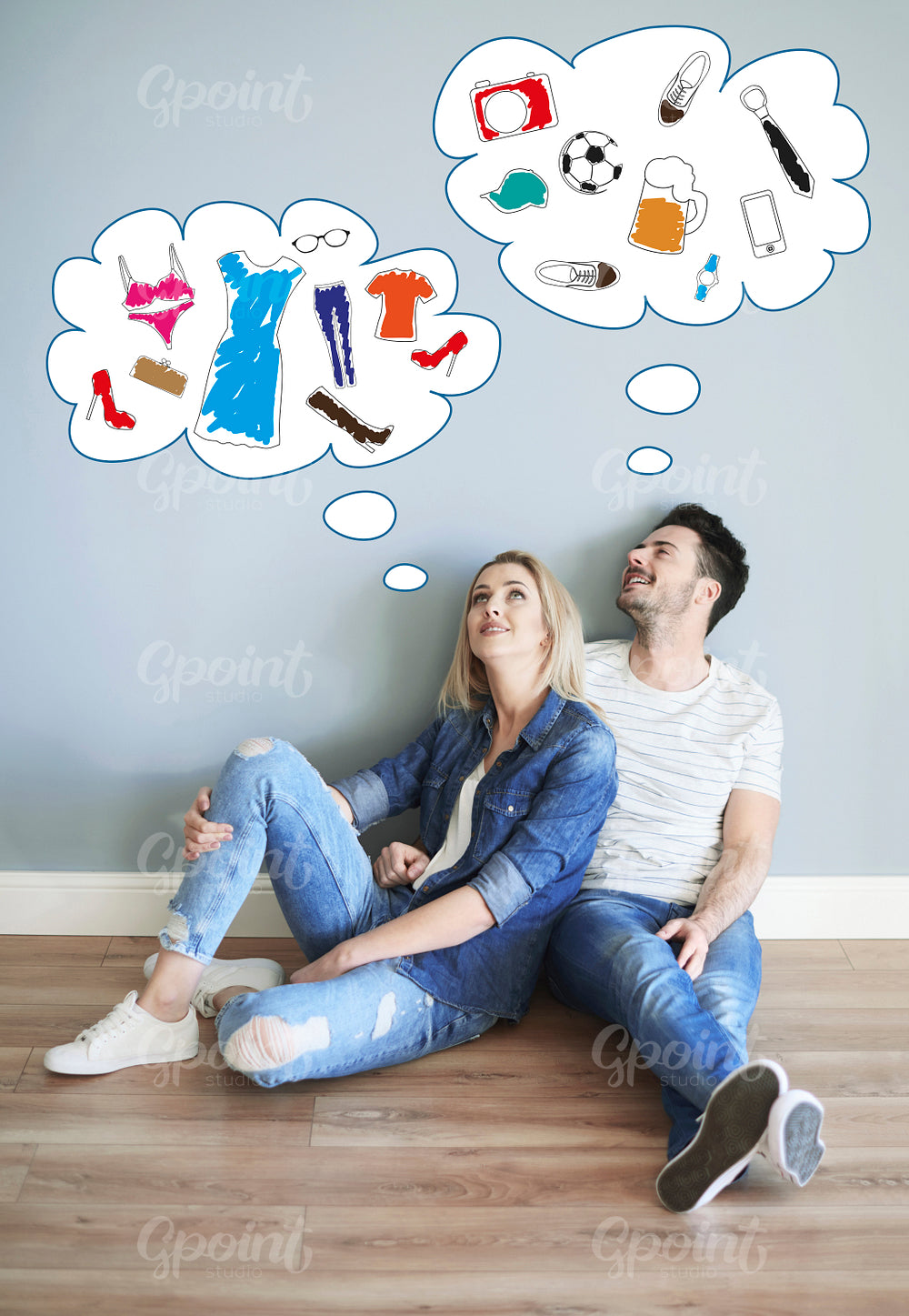 Picture of dreaming couple in their new flat