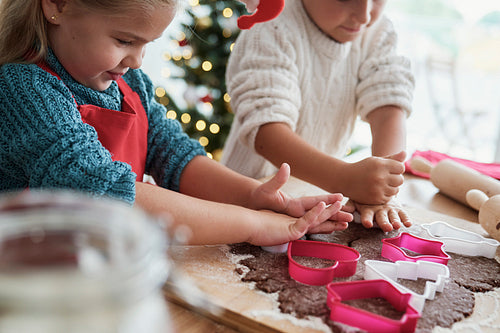 Children cutting out gingerbread cookies