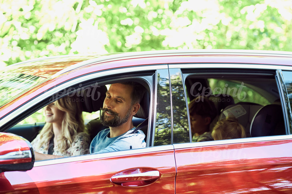 Family while trip driving by car