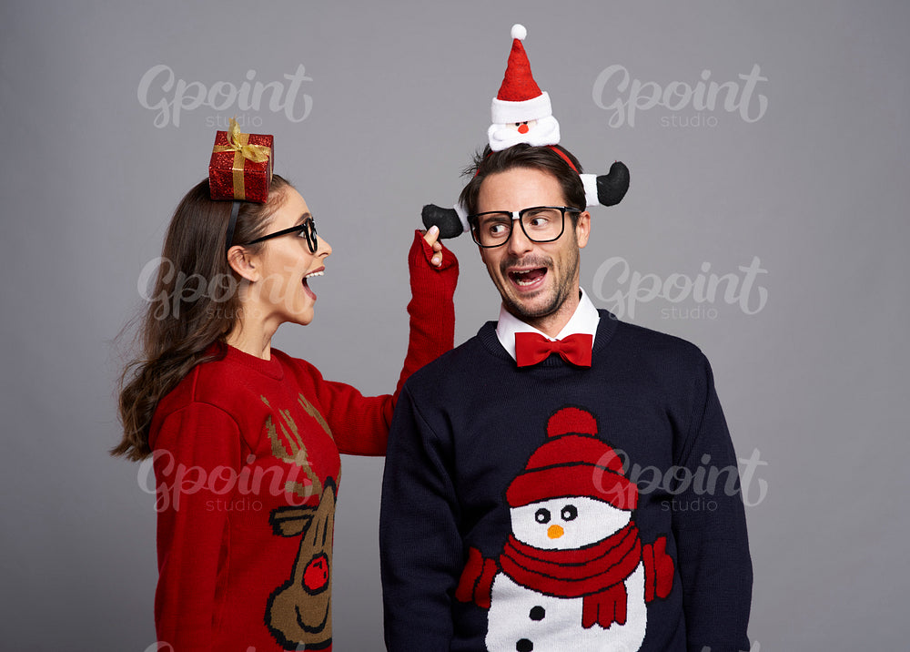 Funny couple in Christmas time