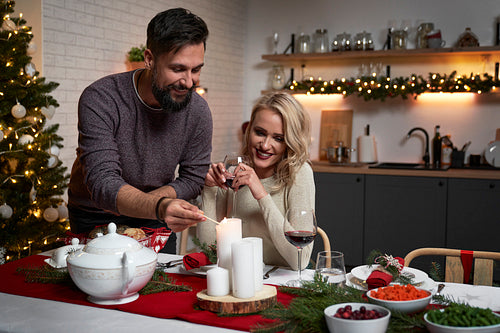 Couple having a Christmas dinner together