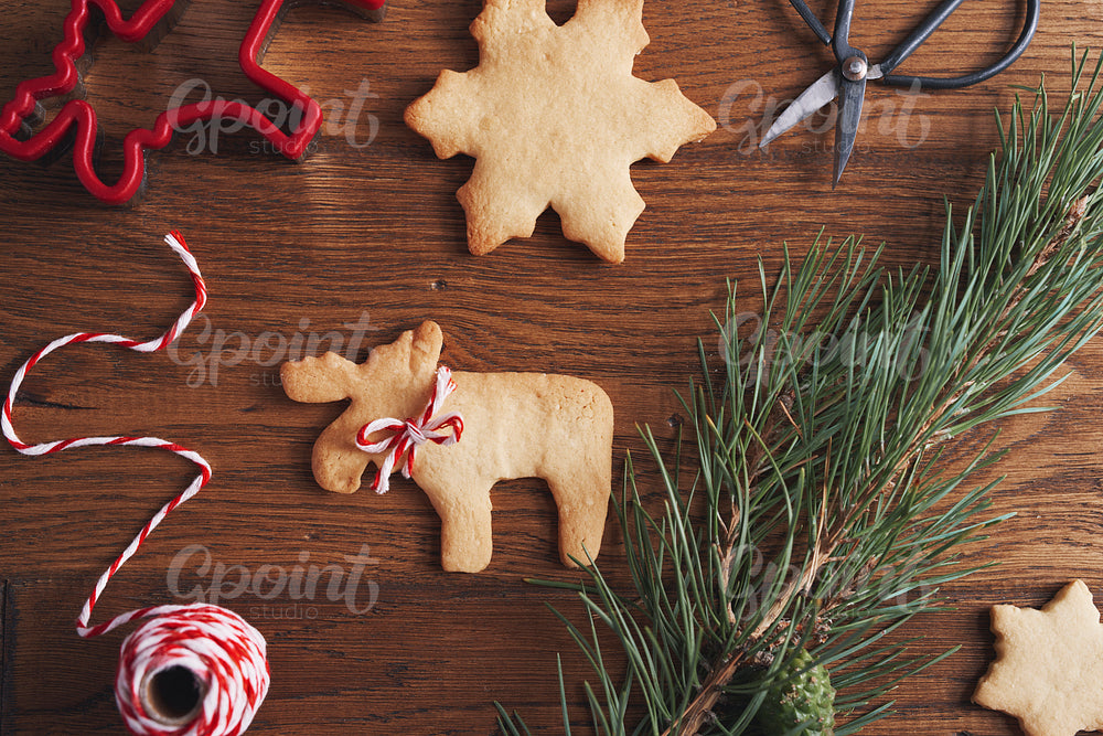 Gingerbread cookies on the wooden table