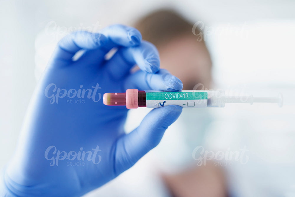 Close up of coronavirus test tube