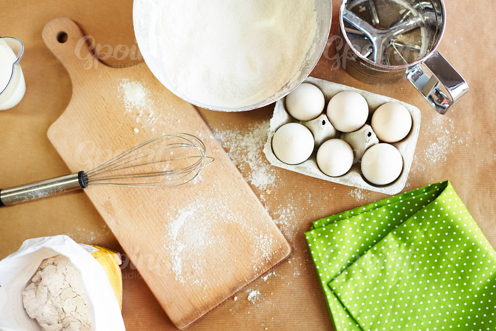 Close up on baking ingredients