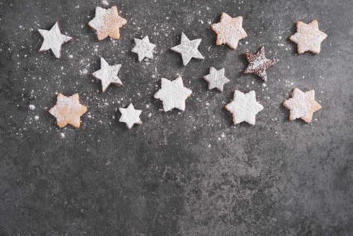 Arrangement of star shaped gingerbread cookies