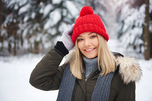 Portrait of beautiful woman in warm clothing
