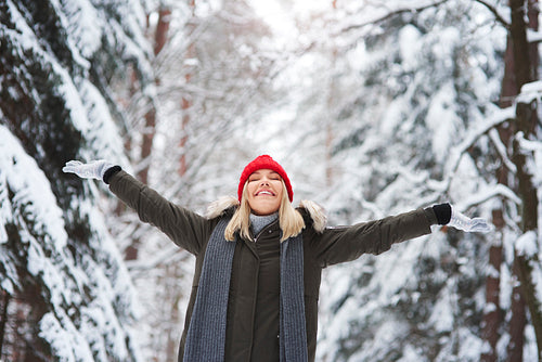 Joyful woman in winter time