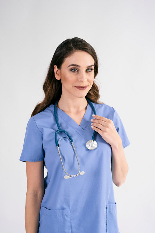 Portrait of smiling nurse with stethoscope