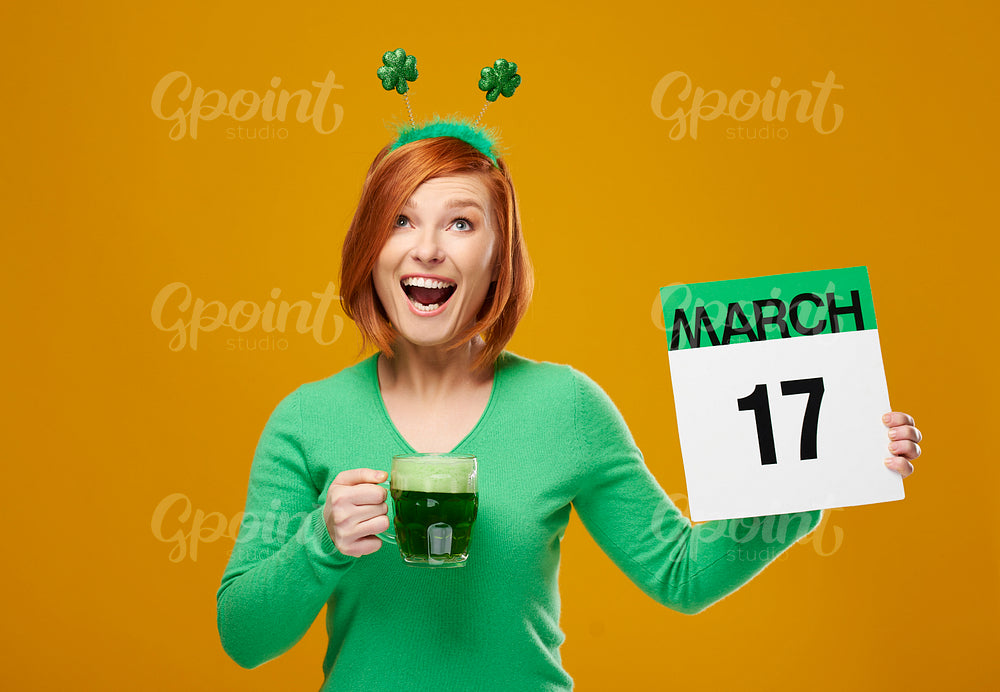 Screaming Irish girl celebrating Saint Patrick's Day