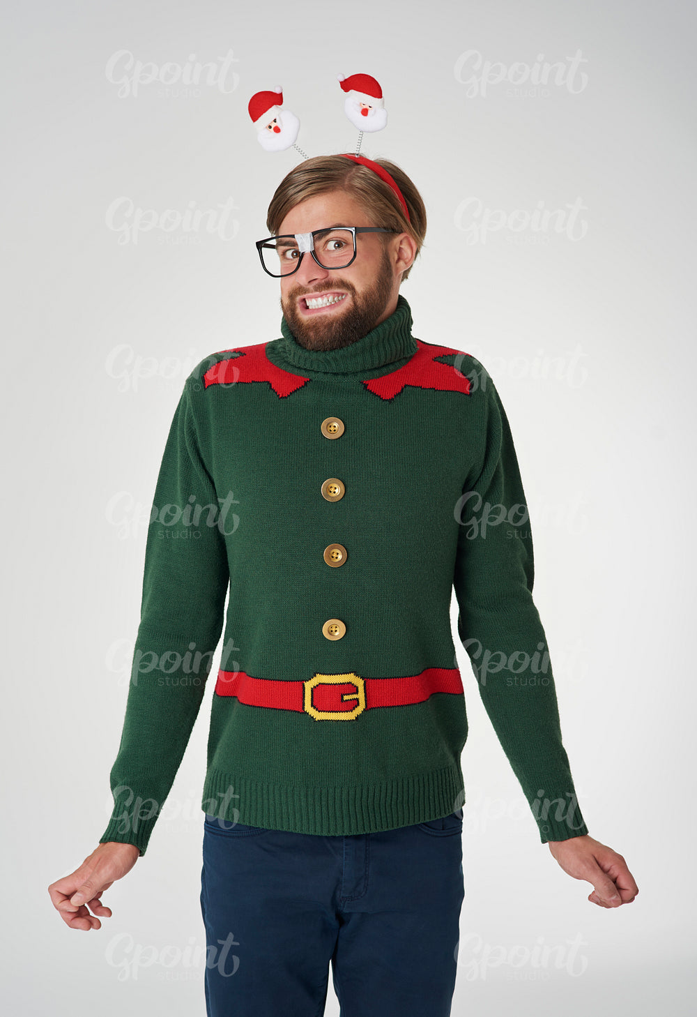 Cheerful man in Christmas jumper