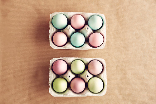 Picture of two cartons of dyed easter eggs