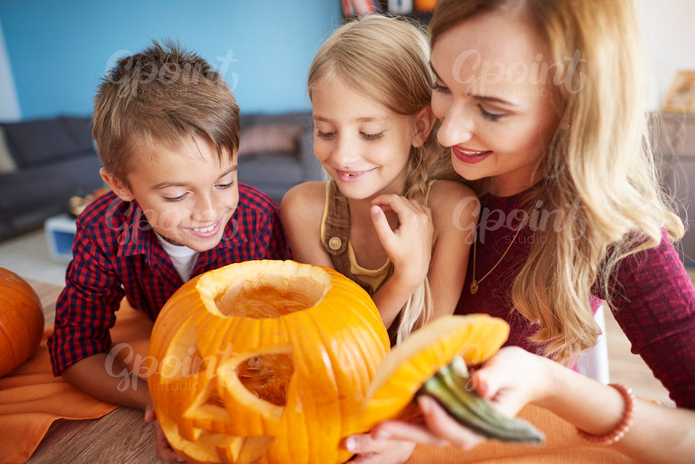 Looking at the interior of the pumpkin