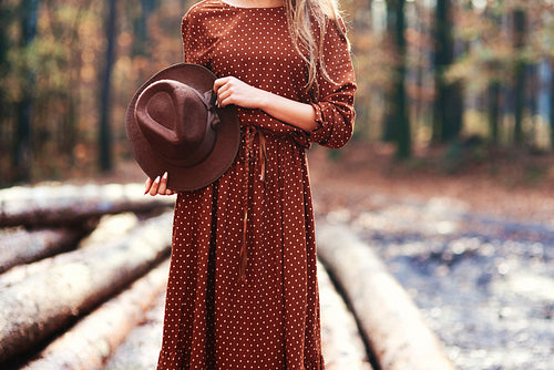 Gorgeous young woman in autumn forest