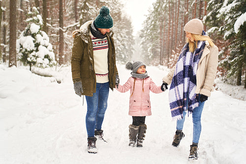 Family walking during the winter season