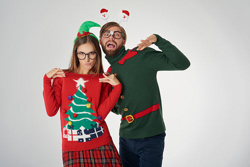 Christmas couple and funny poses