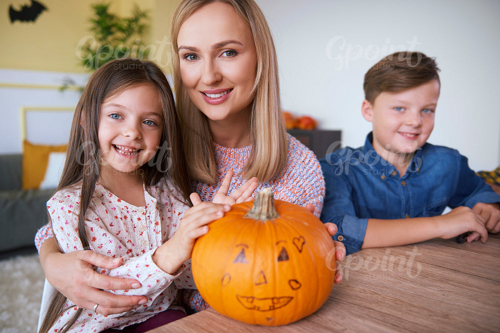 Portrait of happy family at Halloween