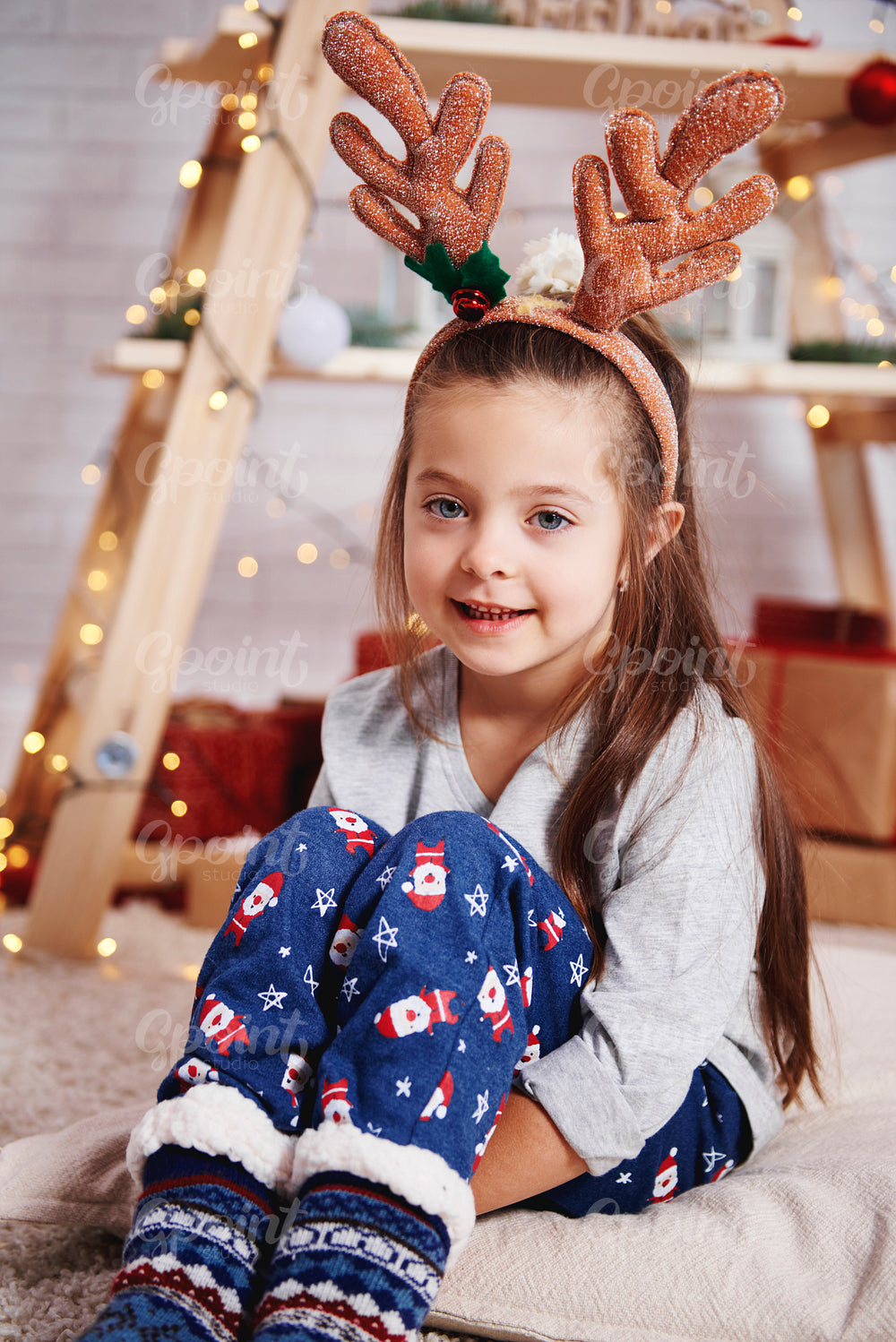 Portrait of cute girl in christmas morning