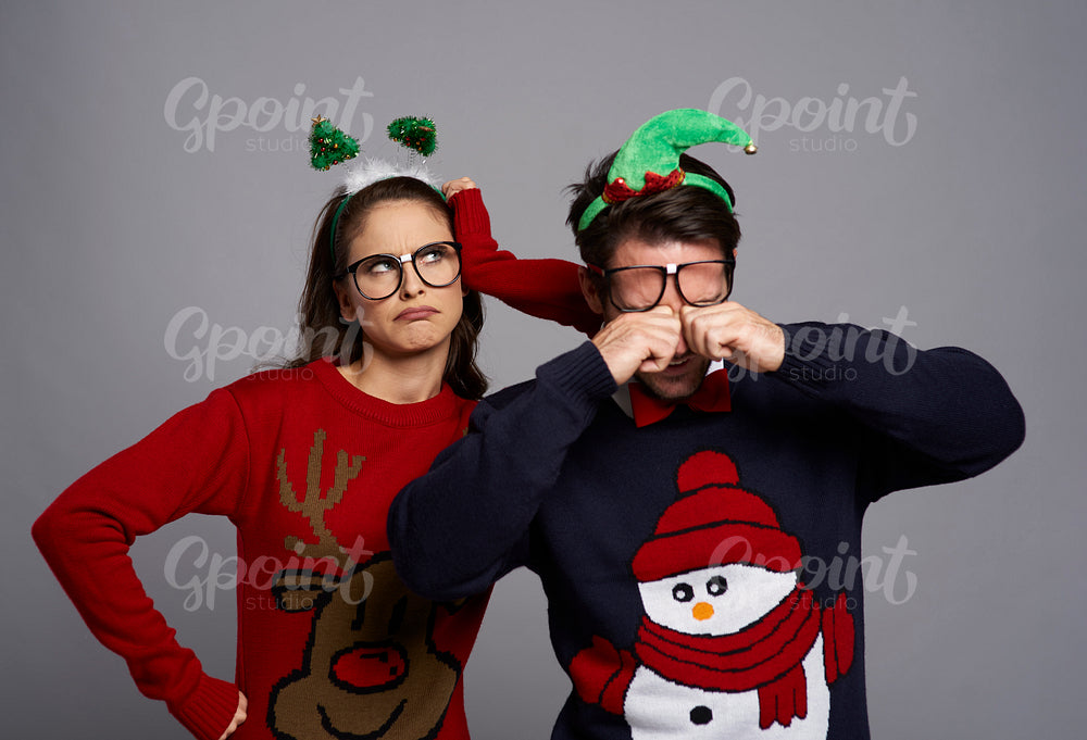 Displeased couple in Christmas time