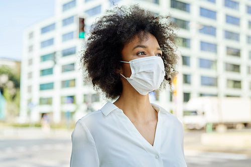 Close up of woman in face mask on the street