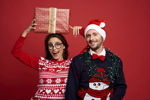 Couple in great Christmas mood