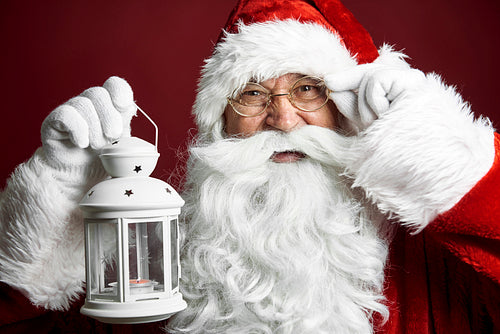 Close up of Santa Claus with lantern